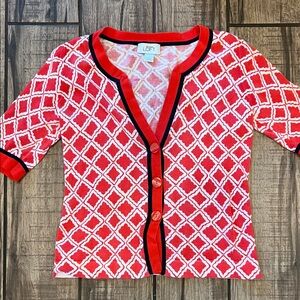 LOFT Womans Red and White Geometric Button Down Shirt